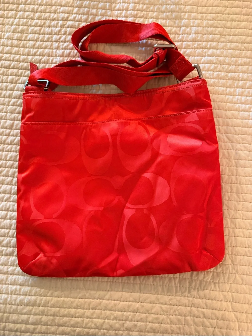 Coach Red Nylon Tote Cross Body Bag